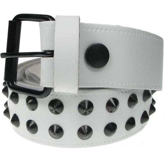 Studded White Real Leather Snap On Belt 1.5 inch/38mm - With Buckle
