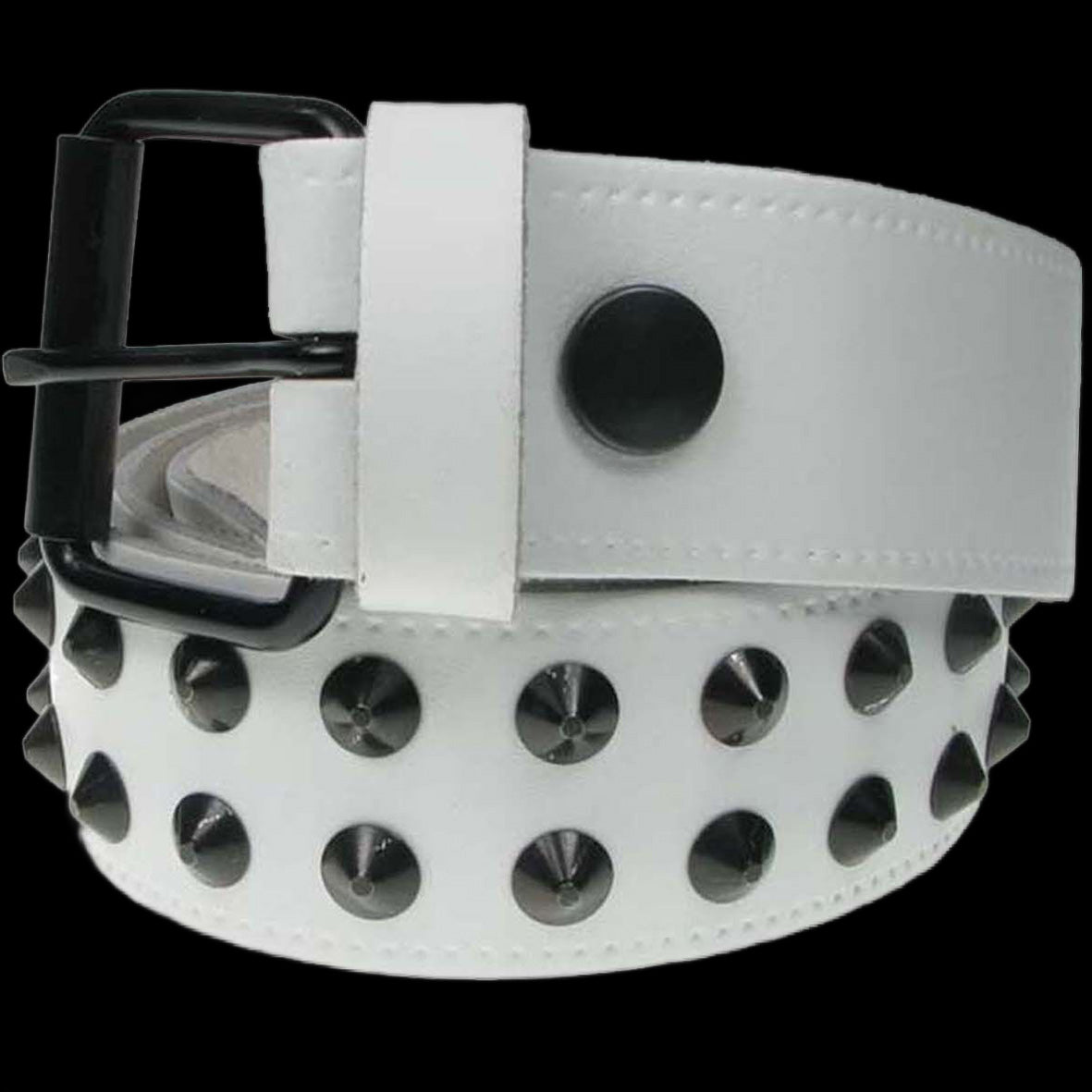 Studded White Real Leather Snap On Belt 1.5 inch/38mm - With Buckle