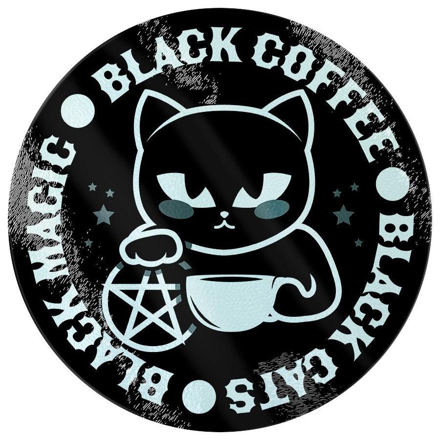 Black Cats, Black Magic, Black Coffee - Circular Glass Chopping Board