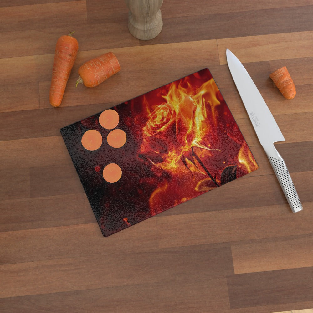 Flaming Rose - Glass Chopping Board