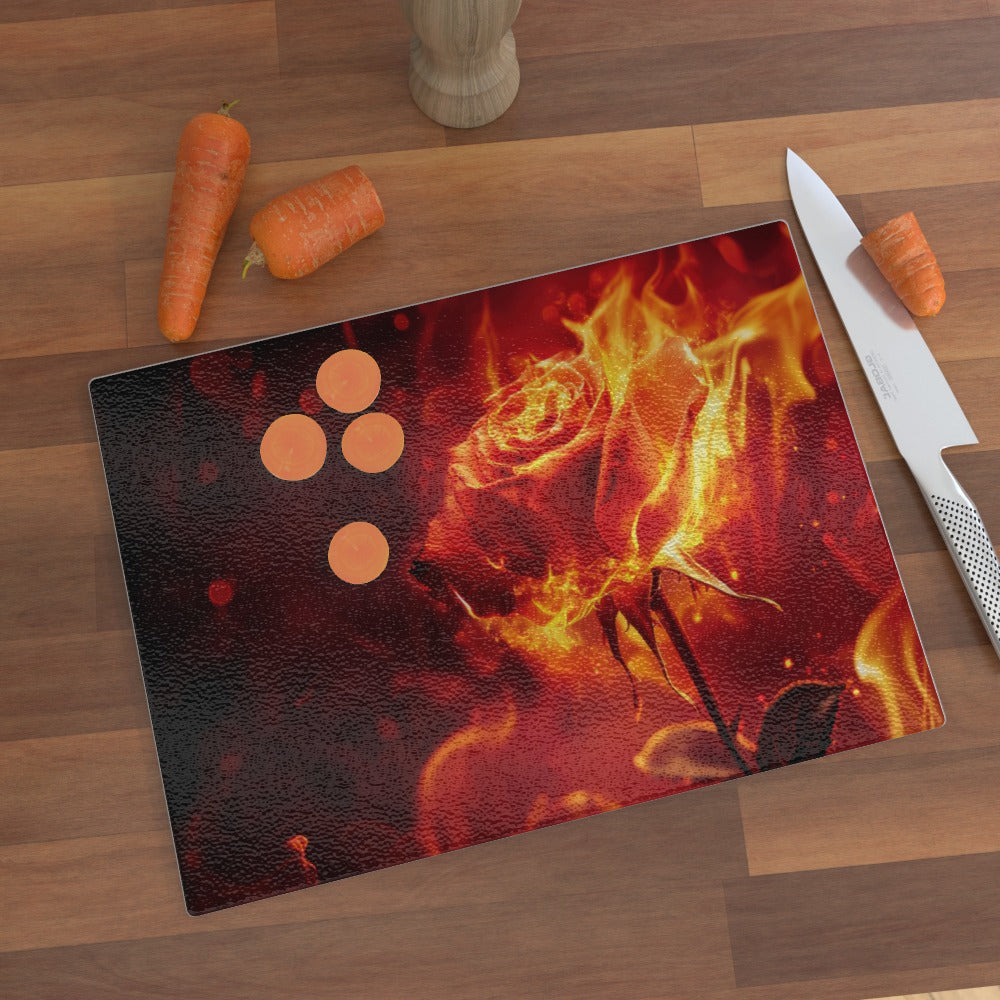 Flaming Rose - Glass Chopping Board