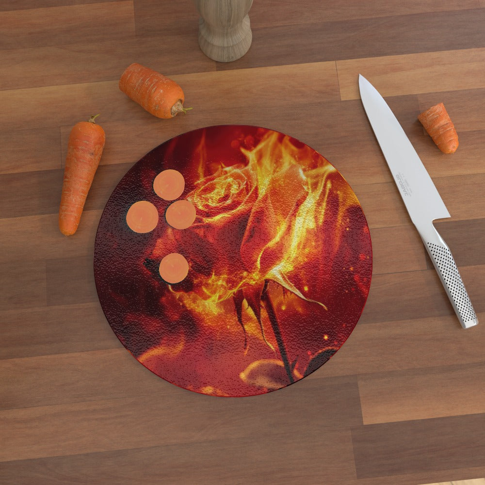 Flaming Rose - Glass Chopping Board