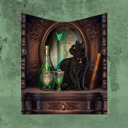 Green Fairy with Black Cat Blanket