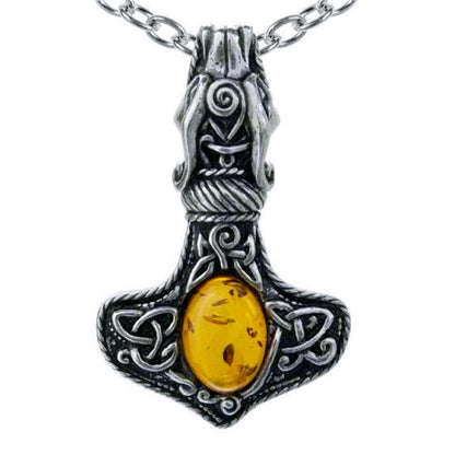 Amber Dragon Thor Hammer Pendant