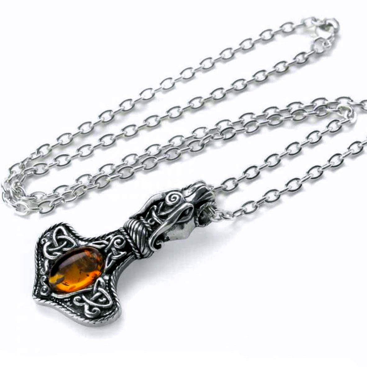 Amber Dragon Thor Hammer Pendant