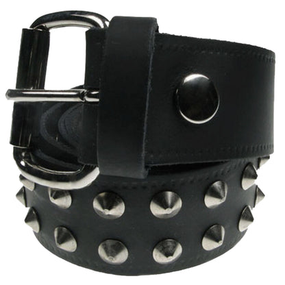 Studded Black Real Leather Snap On Belt 1.5 inch/38mm - With Buckle