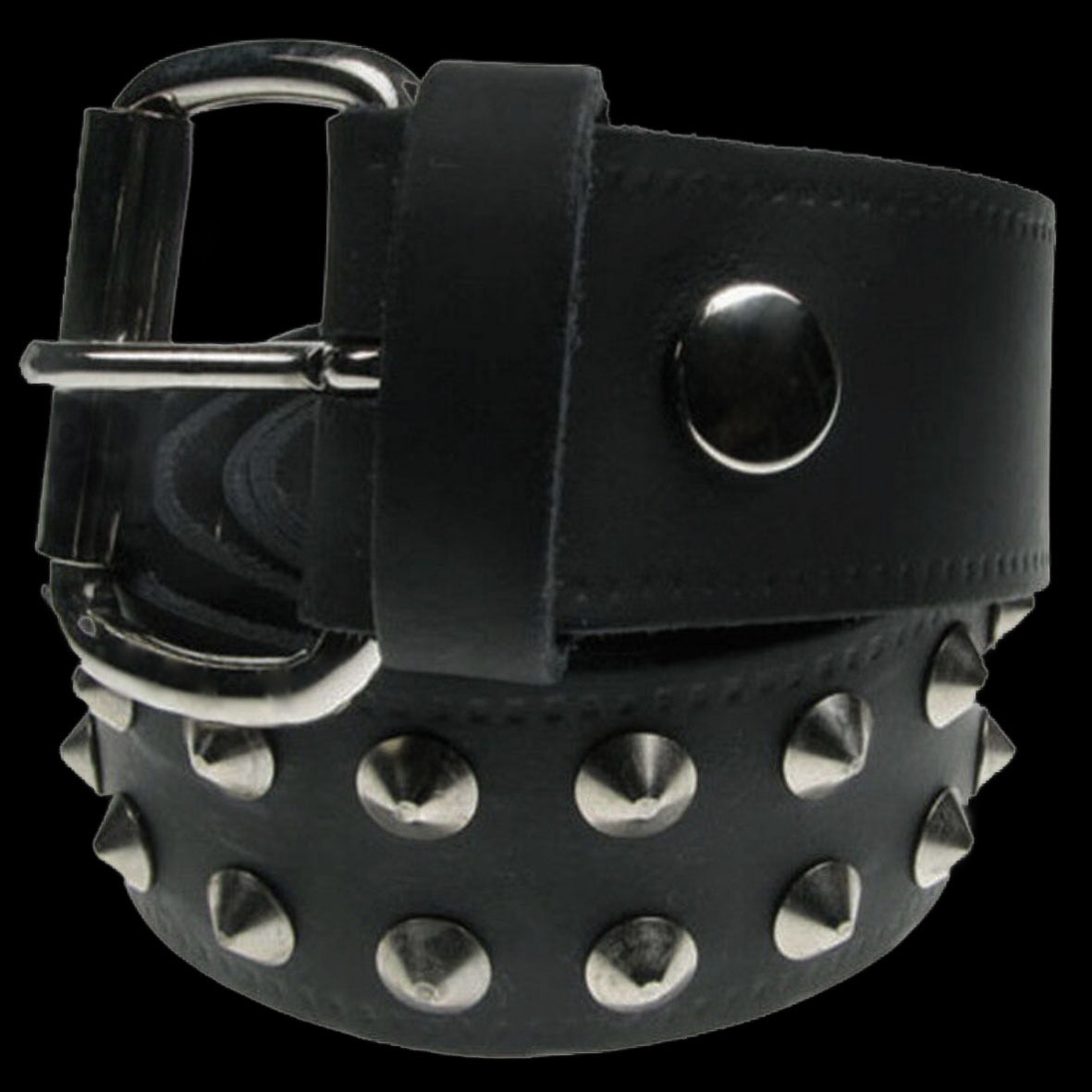 Studded Black Real Leather Snap On Belt 1.5 inch/38mm - With Buckle