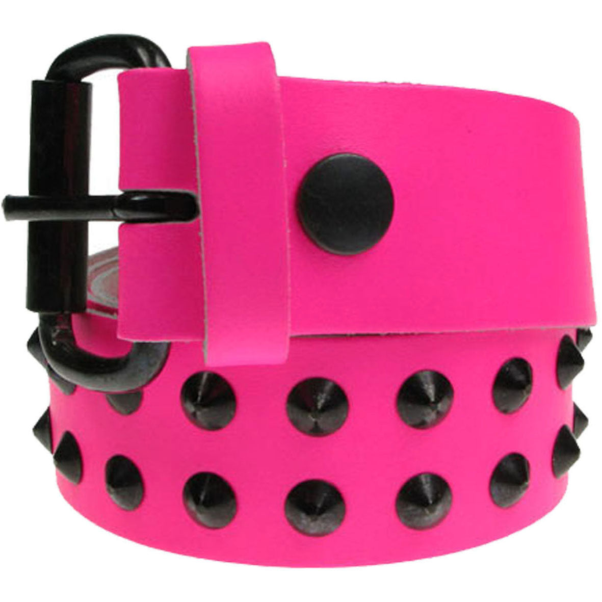 Studded Bright Pink Real Leather Snap On Belt 1.5 inch/38mm - With Buckle