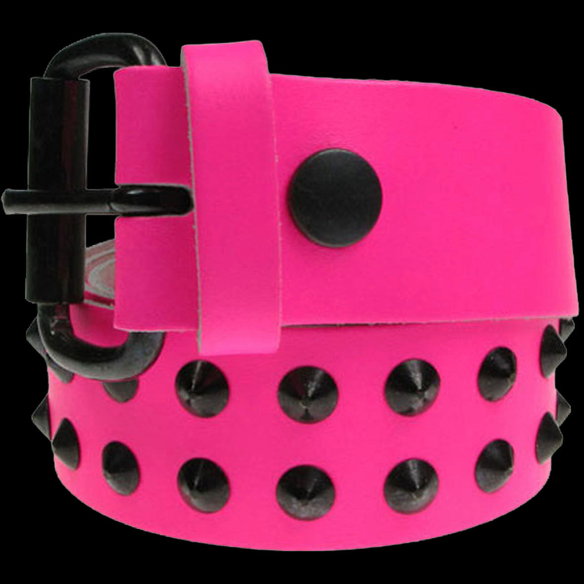 Studded Bright Pink Real Leather Snap On Belt 1.5 inch/38mm - With Buckle