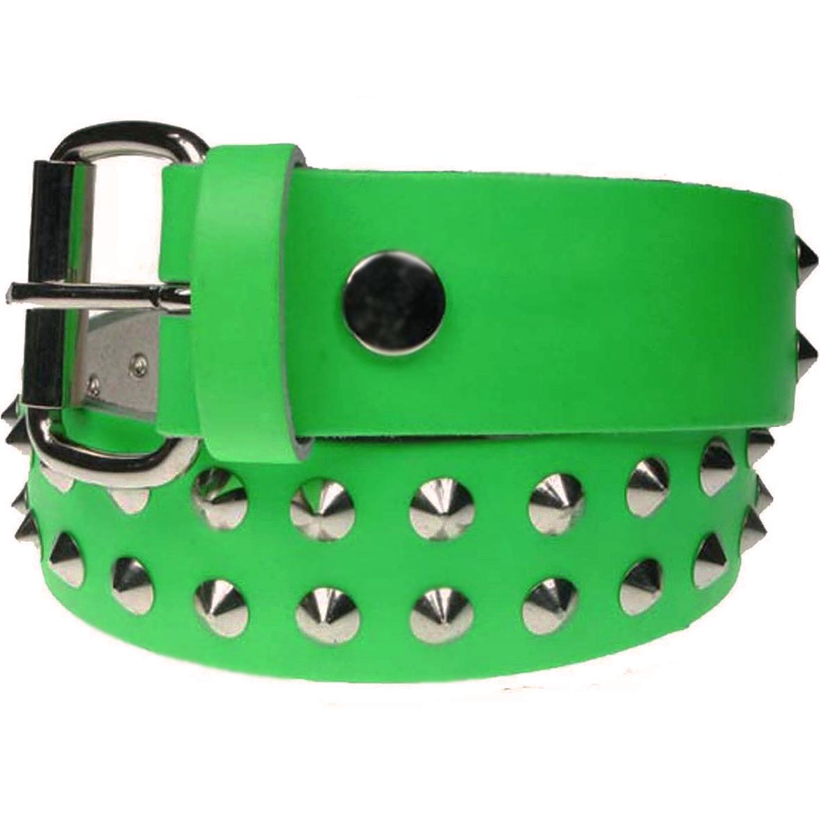 Studded Bright Green Real Leather Snap On Belt 1.5 inch/38mm - With Buckle