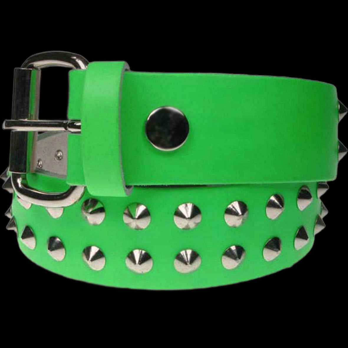 Studded Bright Green Real Leather Snap On Belt 1.5 inch/38mm - With Buckle