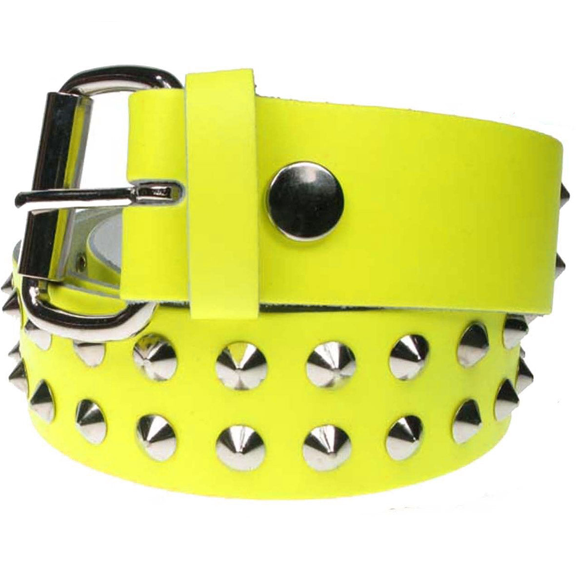 Studded Bright Yellow Real Leather Snap On Belt 1.5 inch/38mm - With Buckle