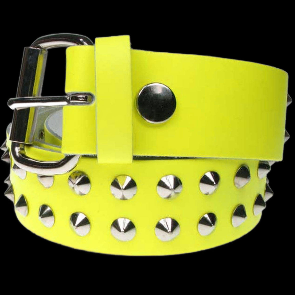 Studded Bright Yellow Real Leather Snap On Belt 1.5 inch/38mm - With Buckle