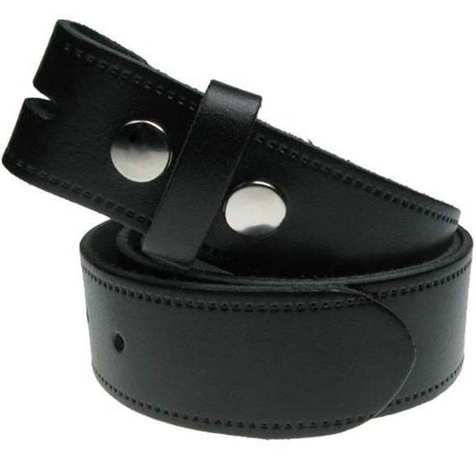 Black Real Leather Snap On Belt 1.5 inch/38mm - No Buckle