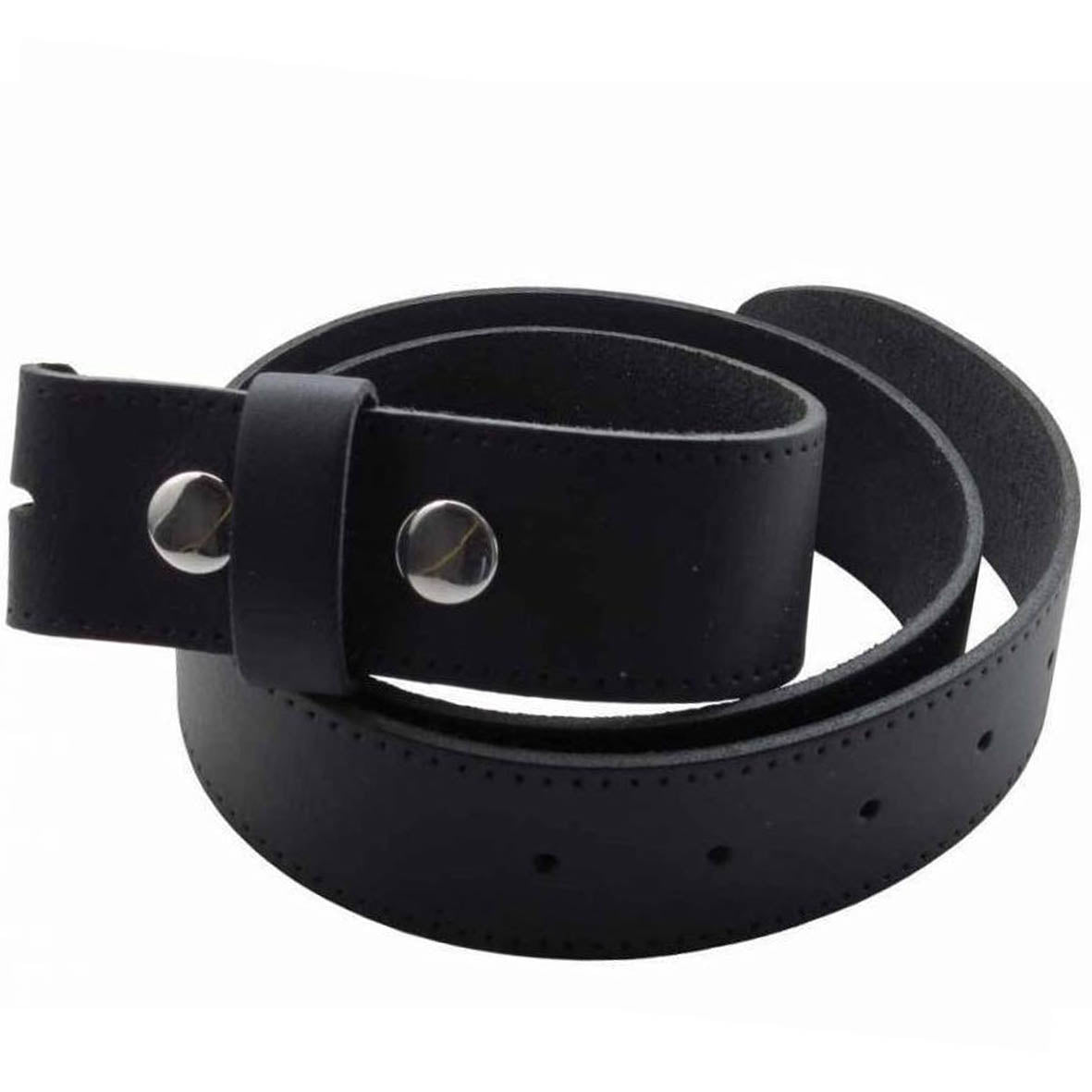 Black Real Leather Snap On Belt 1.5 inch/38mm - No Buckle