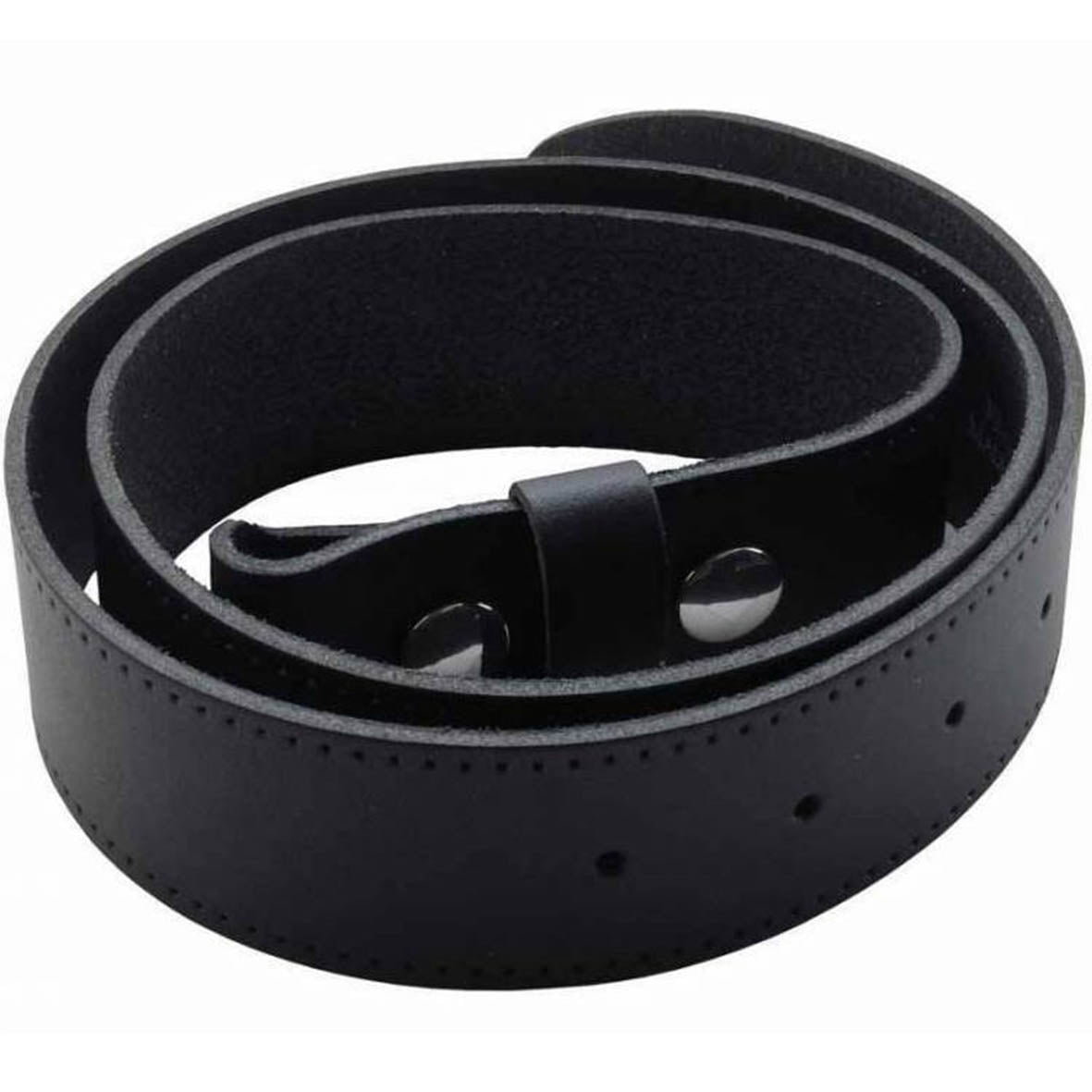 Black Real Leather Snap On Belt 1.5 inch/38mm - No Buckle