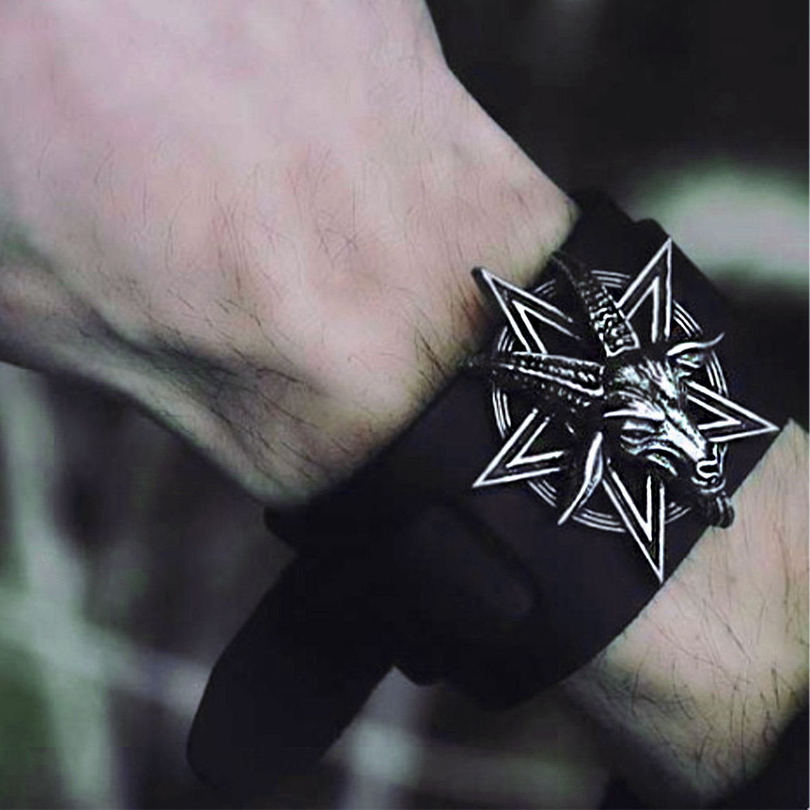 Baphomet Leather Wrist Strap