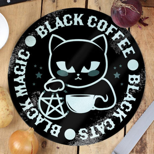 Black Cats, Black Magic, Black Coffee - Circular Glass Chopping Board