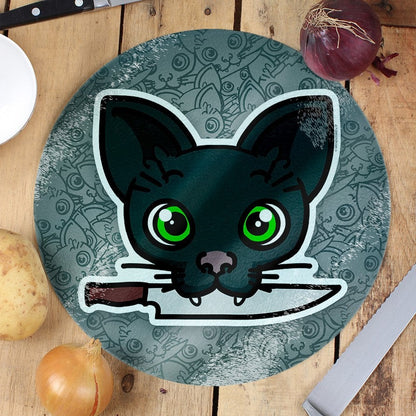 Evil Kitty - Circular Glass Chopping Board