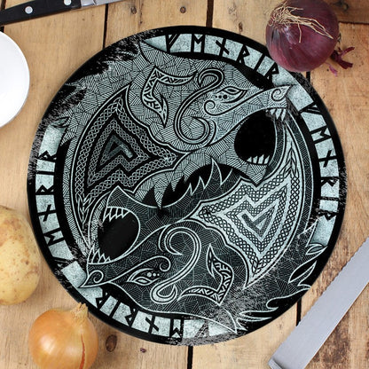 Fenrir the Wolf - Circular Glass Chopping Board