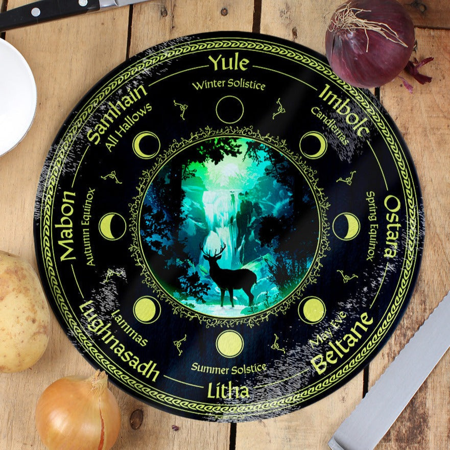 Pagan Calendar - Circular Glass Chopping Board