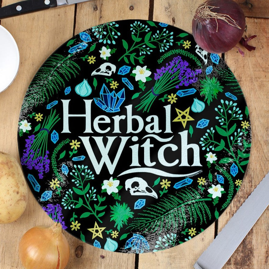 Herbal Witch - Circular Glass Chopping Board