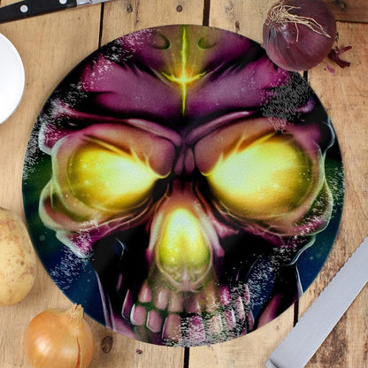 Neon Skull - Circular Glass Chopping Board