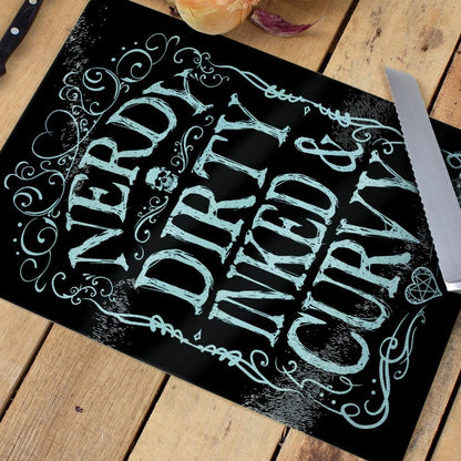 Nerdy Dirty Inked & Curvy - Rectangular Glass Chopping Board