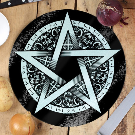 Pentagram Star - Circular Glass Chopping Board