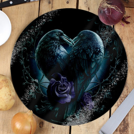 Raven Romance - Circular Glass Chopping Board