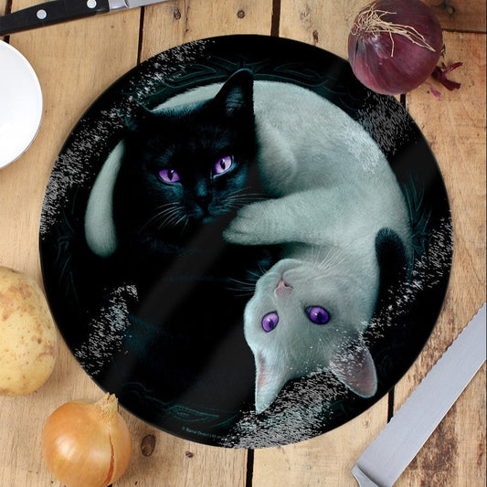 Yin Yang Cats - Circular Glass Chopping Board