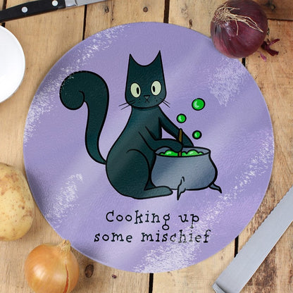 Cooking Up Mischief  - Circular Glass Chopping Board