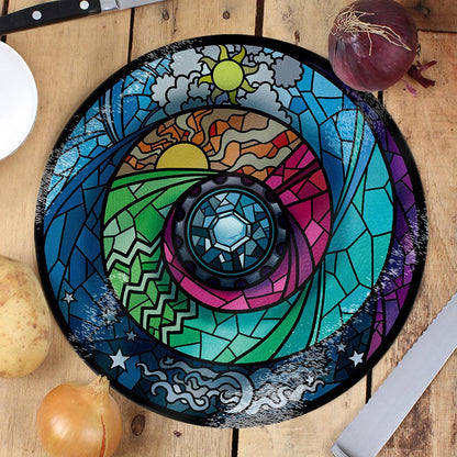 Spectroscope Stained Glass Window Effect - Circular Glass Chopping Board