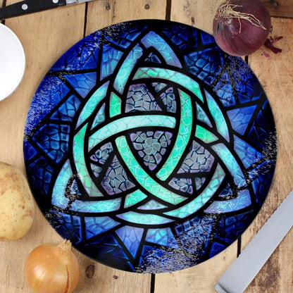 Celtic Triquetra - Circular Glass Chopping Board