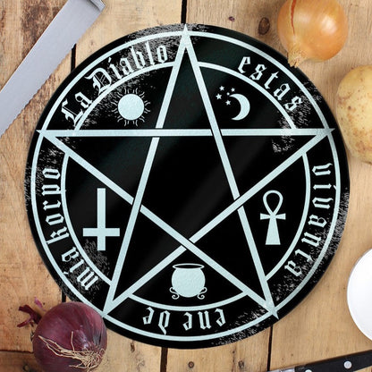 The Devil Is Living In My Flesh - Circular Glass Chopping Board