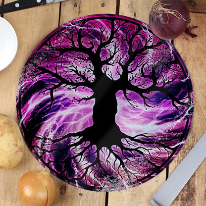 The Tree Of Life, Mystical Lighting - Circular Glass Chopping Board