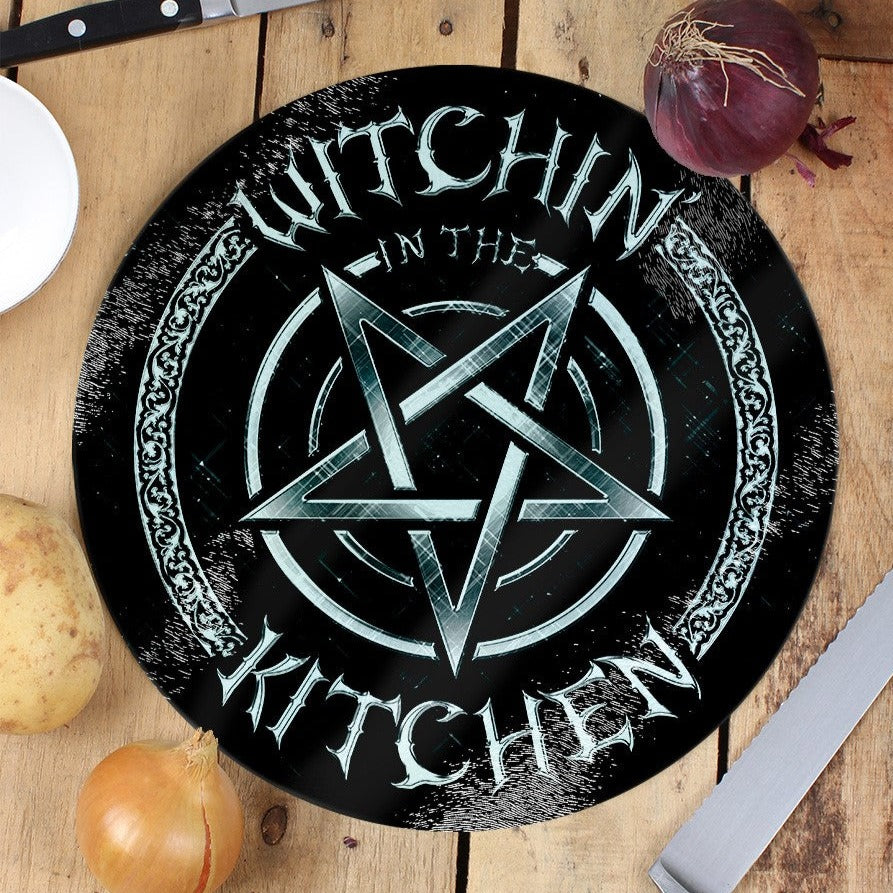 Witchin In The Kitchen - Circular Glass Chopping Board