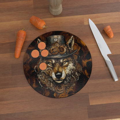 Steampunk Wolf, Glass Chopping Board