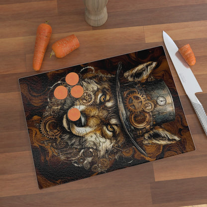 Steampunk Wolf, Glass Chopping Board