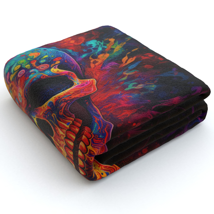 Psychedelic Trippy Skull - Polar Fleece Blanket