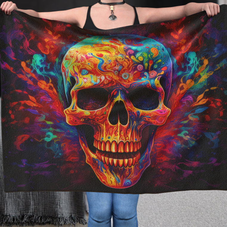 Psychedelic Trippy Skull - Polar Fleece Blanket