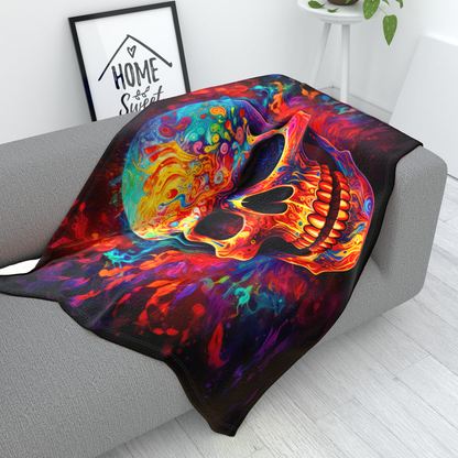 Psychedelic Trippy Skull - Polar Fleece Blanket