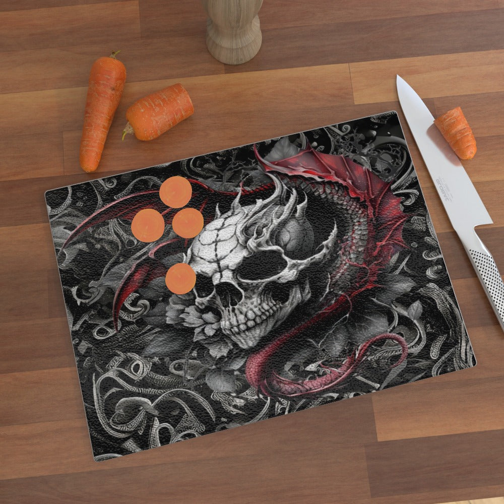 Skull With Dragon Spirit, Glass Chopping Board