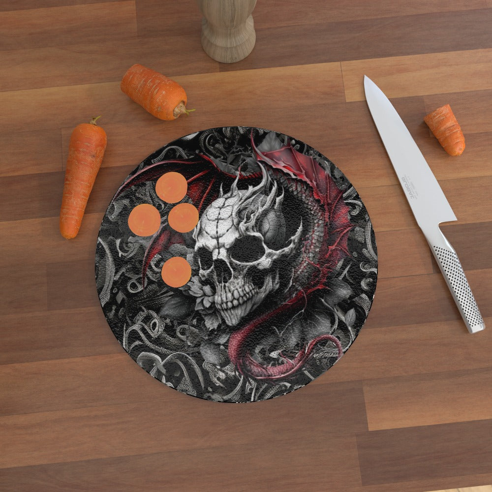 Skull With Dragon Spirit, Glass Chopping Board