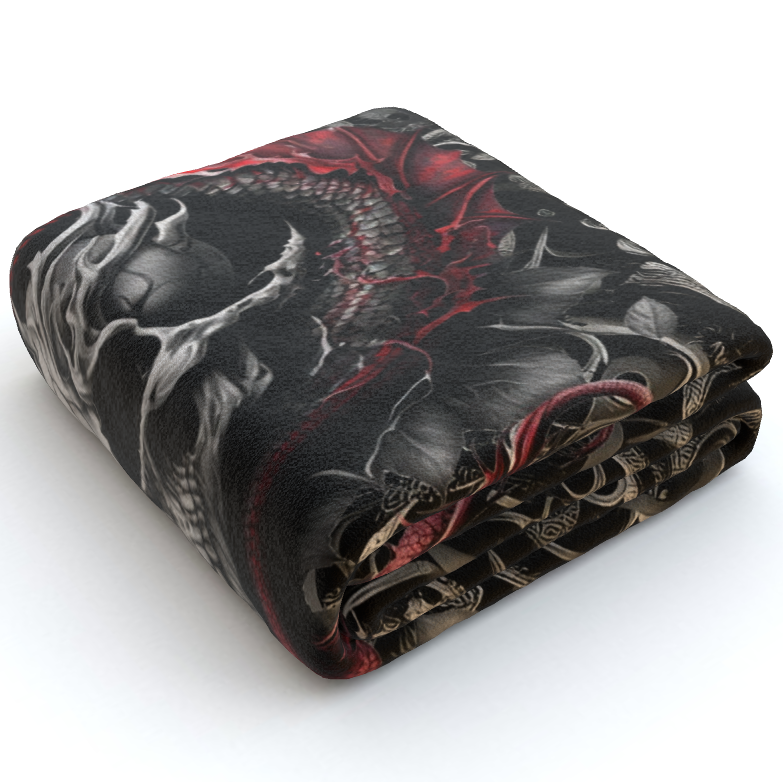 Skull With Dragon Spirit - Polar Fleece Blanket